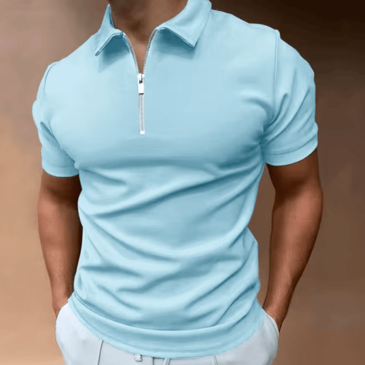 Levoire | Chemise Polo pour hommes Polo avec fermeture éclair et col Design classique et élégant Bleu clair