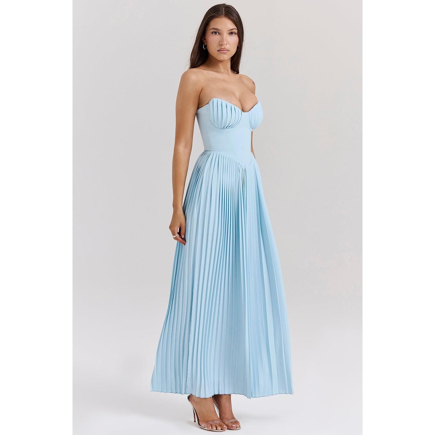 Levoire | Robe Maxi Plissée À Épaule Dénudée Avec Corset