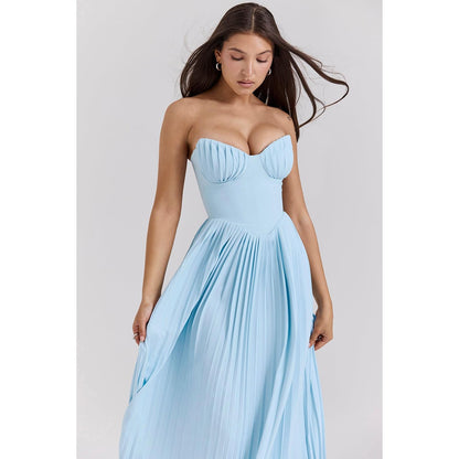 Levoire | Robe Maxi Plissée À Épaule Dénudée Avec Corset