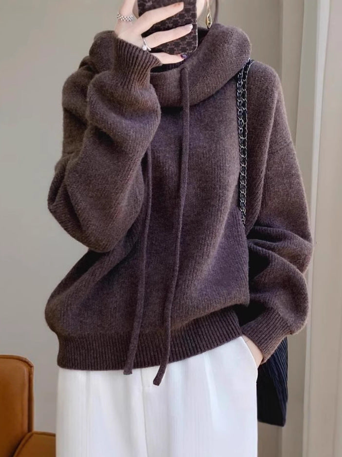 Levoire | Chemise col montant en laine mérinos de haute qualité Marron foncé