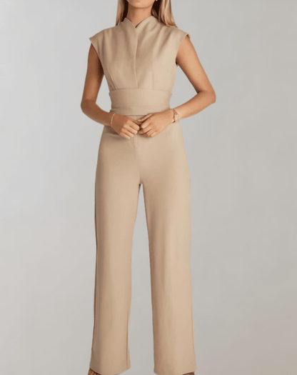 Levoire | Jumpsuit Femme Élégante Pantalon Large Ceinture Beige