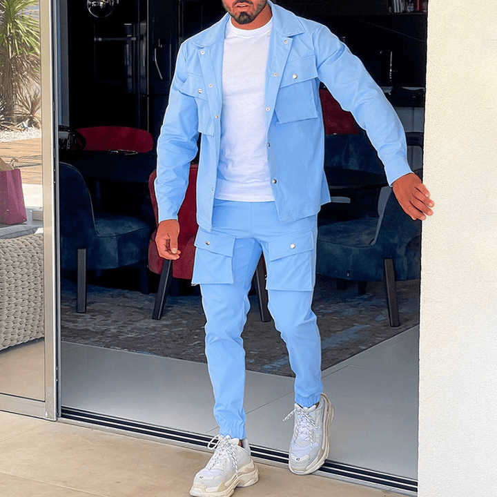 Levoire | Costume cargo homme deux pièces Pantalon cargo homme & Chemise tendance Bleu