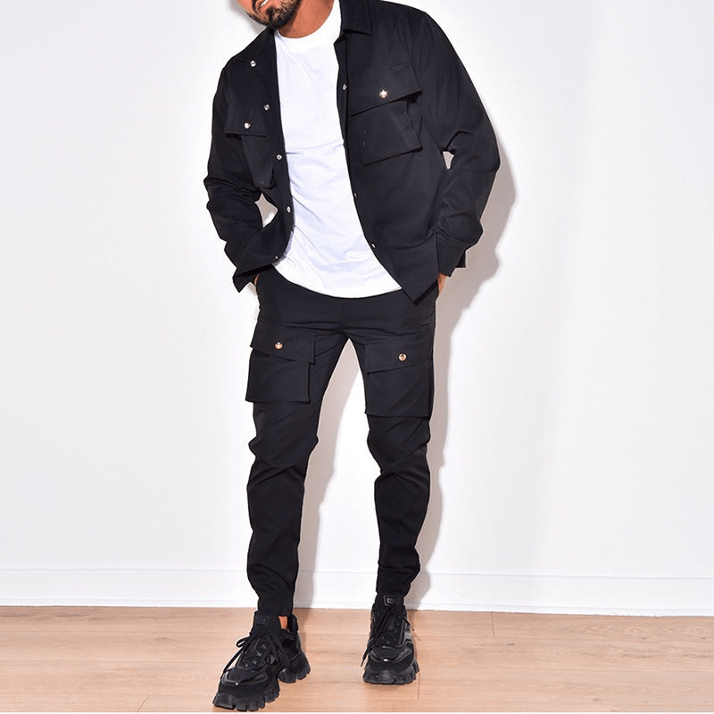 Levoire | Costume cargo homme deux pièces Pantalon cargo homme & Chemise tendance Noir