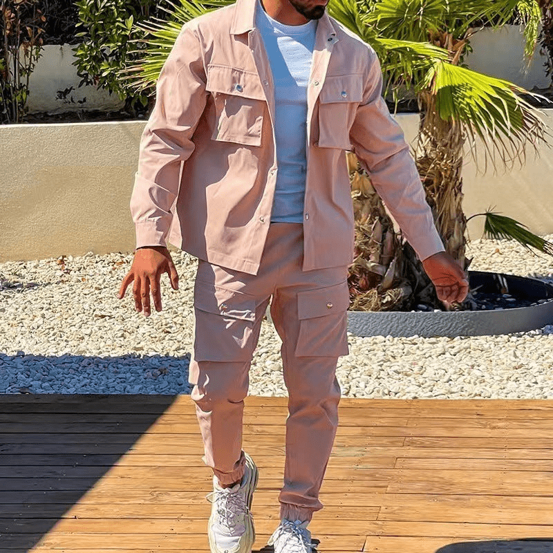 Levoire | Costume cargo homme deux pièces Pantalon cargo homme & Chemise tendance Rosa