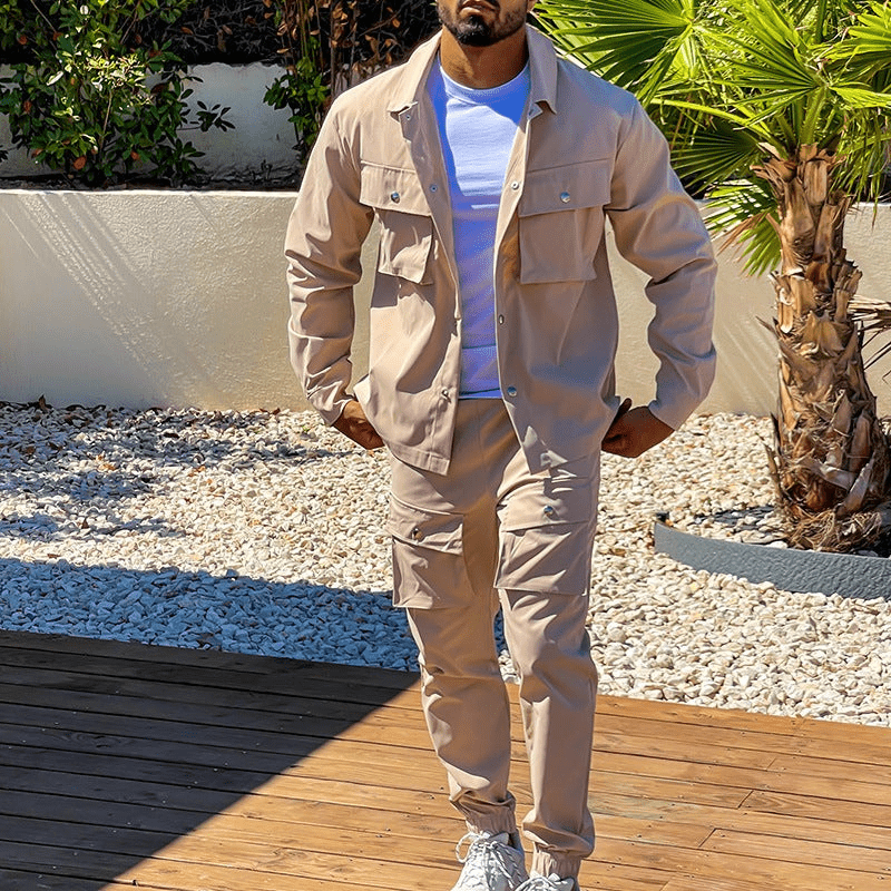 Levoire | Costume cargo homme deux pièces Pantalon cargo homme & Chemise tendance Braun