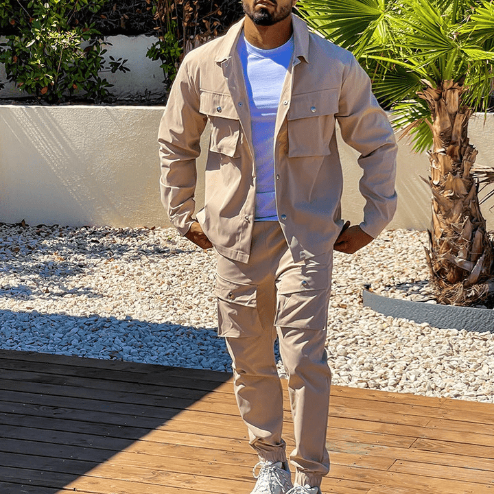 Levoire | Costume cargo homme deux pièces Pantalon cargo homme & Chemise tendance Braun