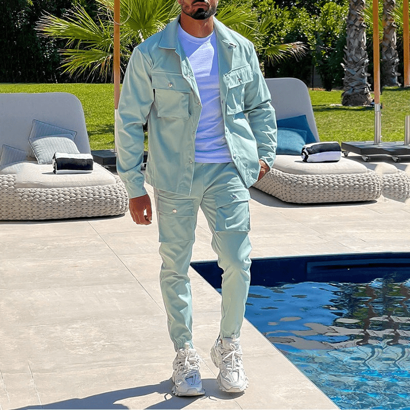 Levoire | Costume cargo homme deux pièces Pantalon cargo homme & Chemise tendance Vert