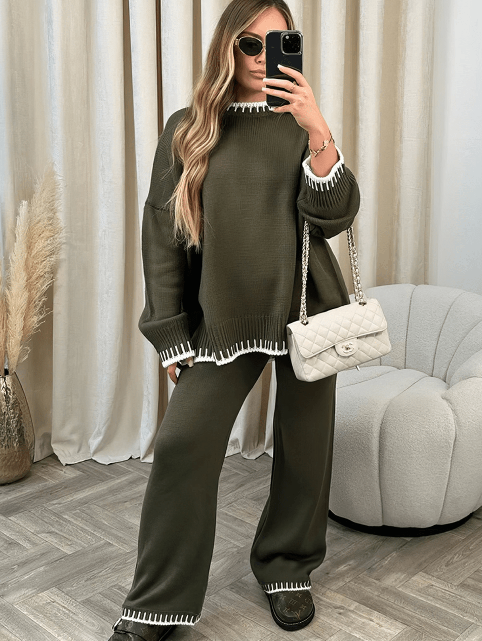 Levoire | Pantalon Pull Femme Ensemble Tricot Tendance Vert