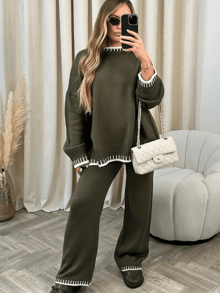 Levoire | Pantalon Pull Femme Ensemble Tricot Tendance Vert