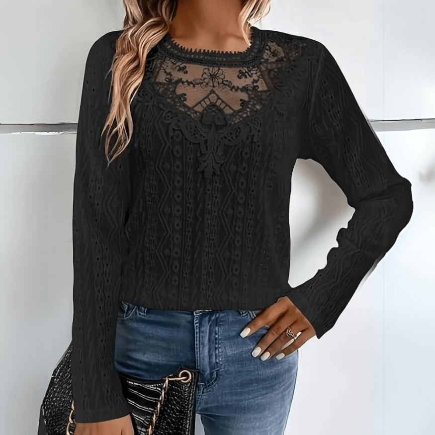 Levoire | Top Femme Tendance Géométrique Manches Longues Noir