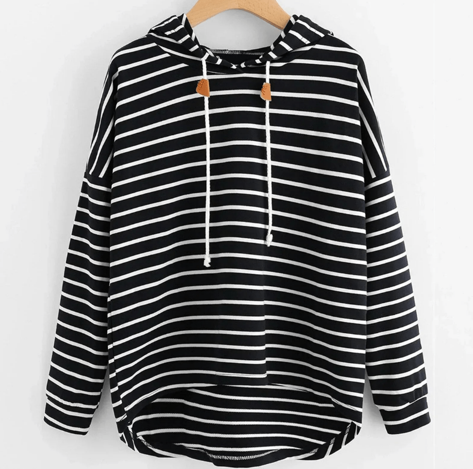 Levoire | Pull à Capuche Rayé Élégant pour Femme Décontracté & Confortable Noir
