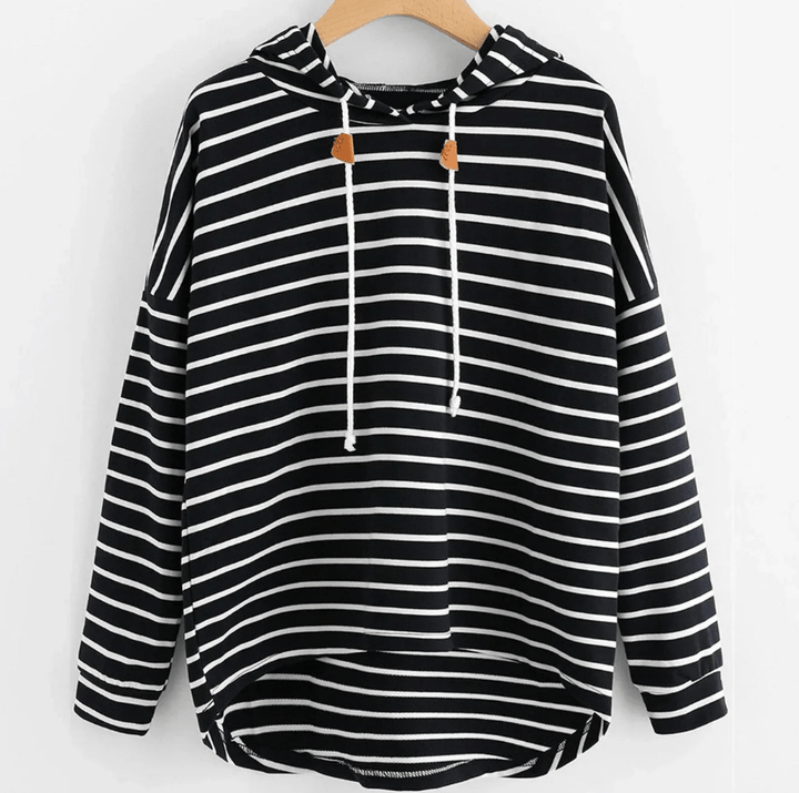 Levoire | Pull à Capuche Rayé Élégant pour Femme Décontracté & Confortable Noir