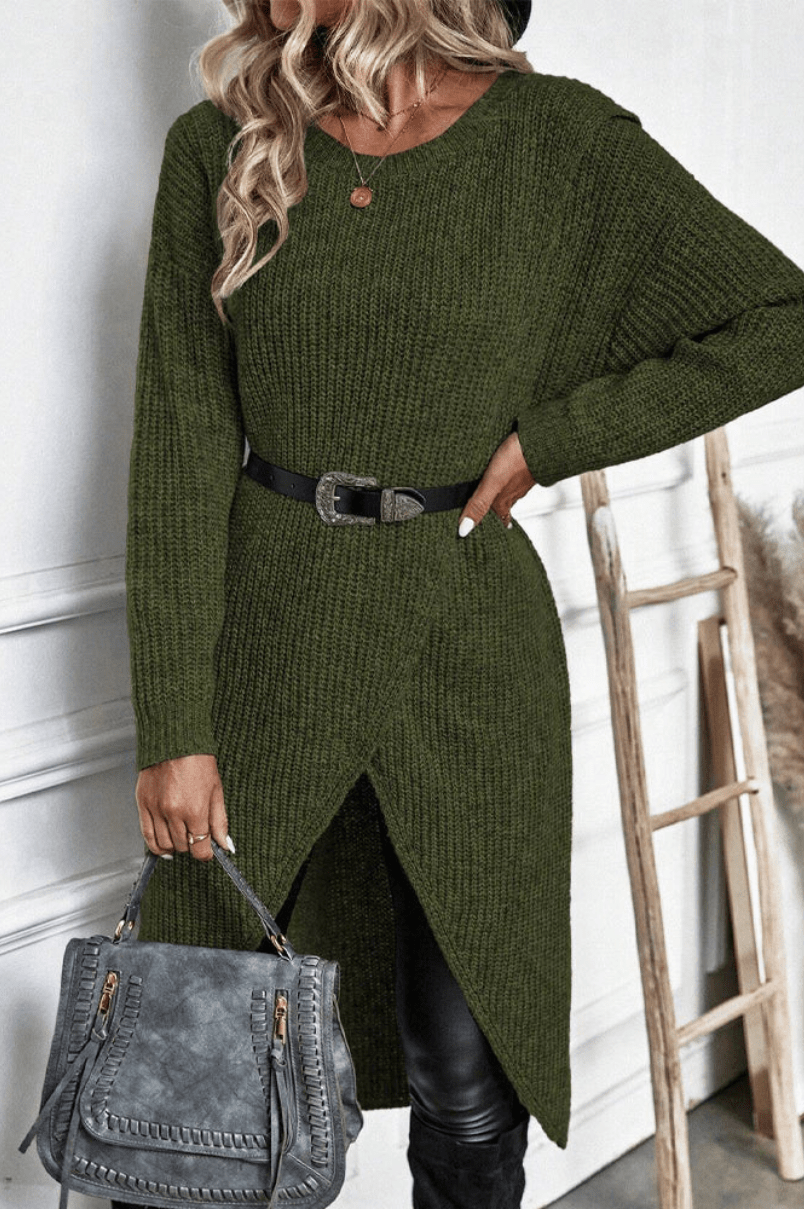 Levoire | Femmes Pull Long en Tricot Confortable & Tendance Vert