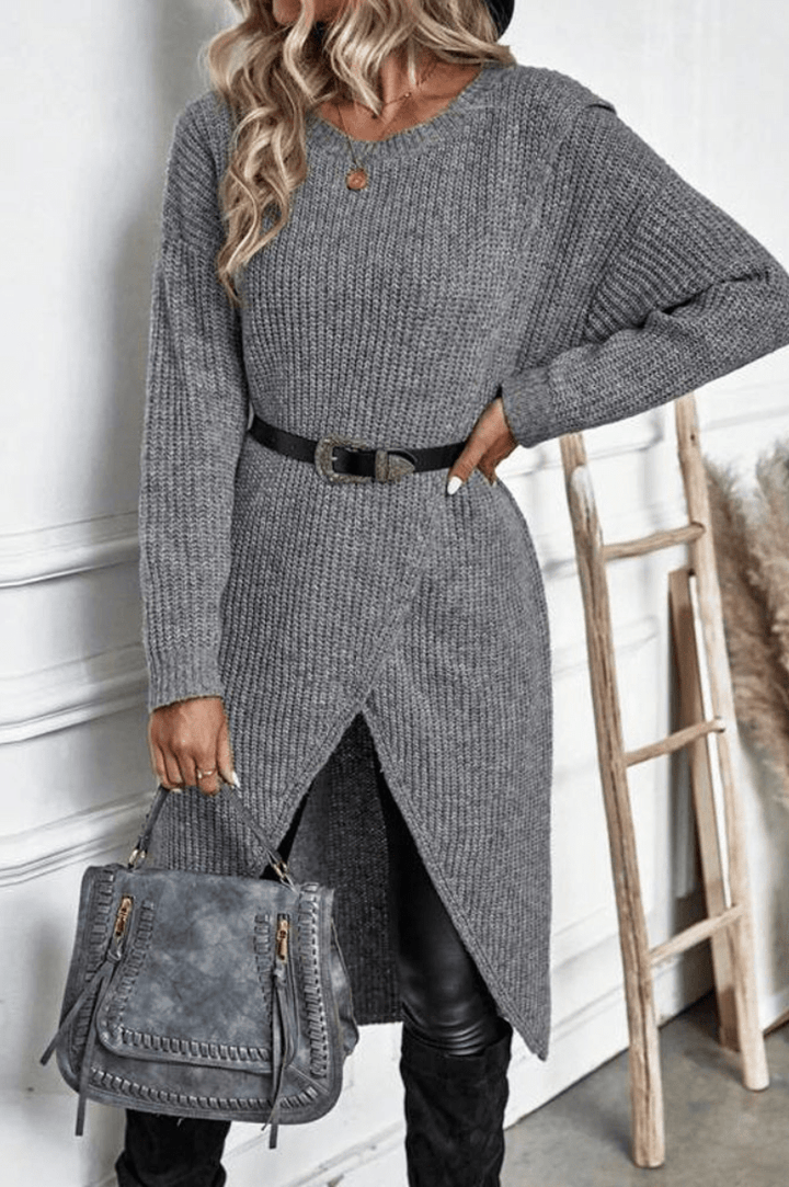 Levoire | Femmes Pull Long en Tricot Confortable & Tendance Gris