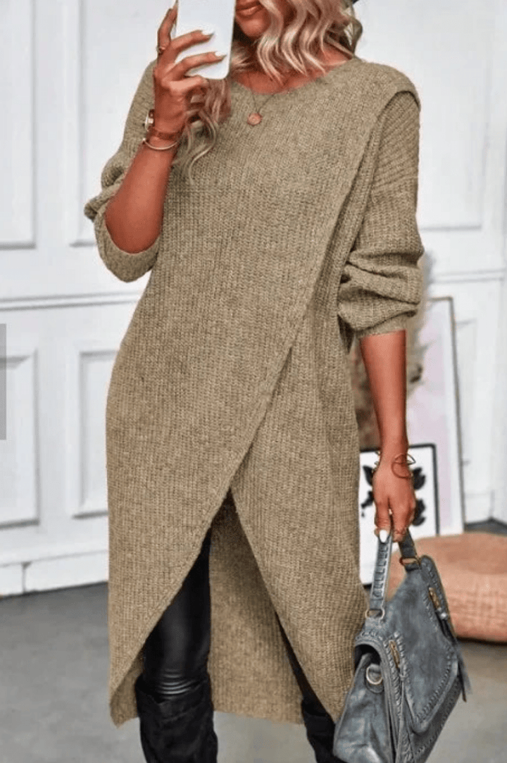 Levoire | Femmes Pull Long en Tricot Confortable & Tendance Kaki