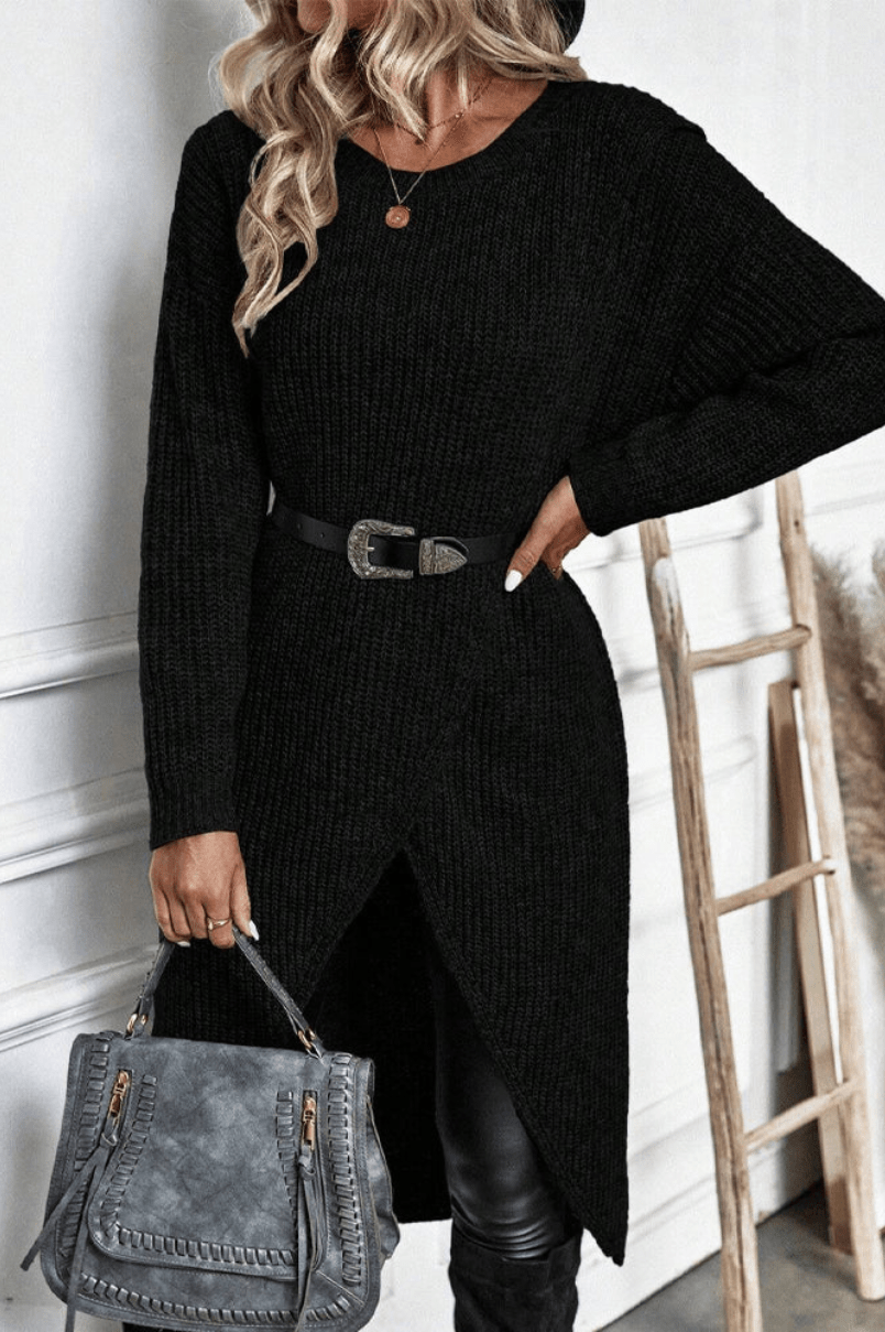 Levoire | Femmes Pull Long en Tricot Confortable & Tendance Noir