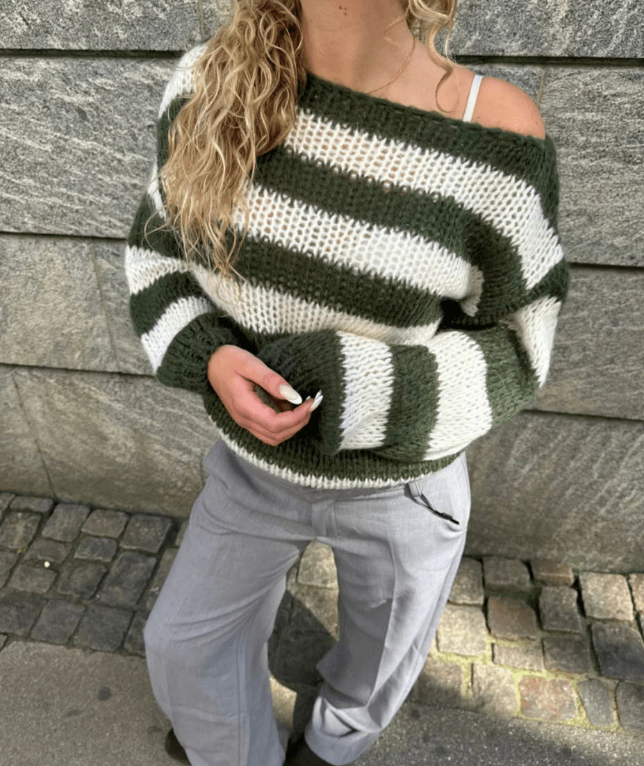 Levoire | Pull Tricot Rayé Femme Surtaillé Confortable Vert