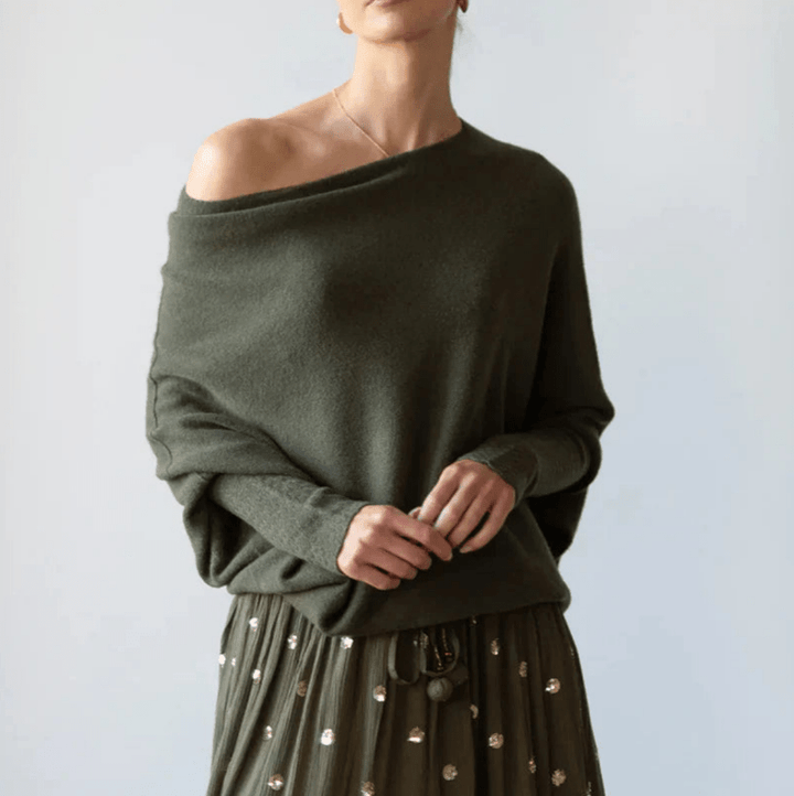 Levoire | Pull Femme Drapé Asymétrique Confort Tendance Vert Taille unique