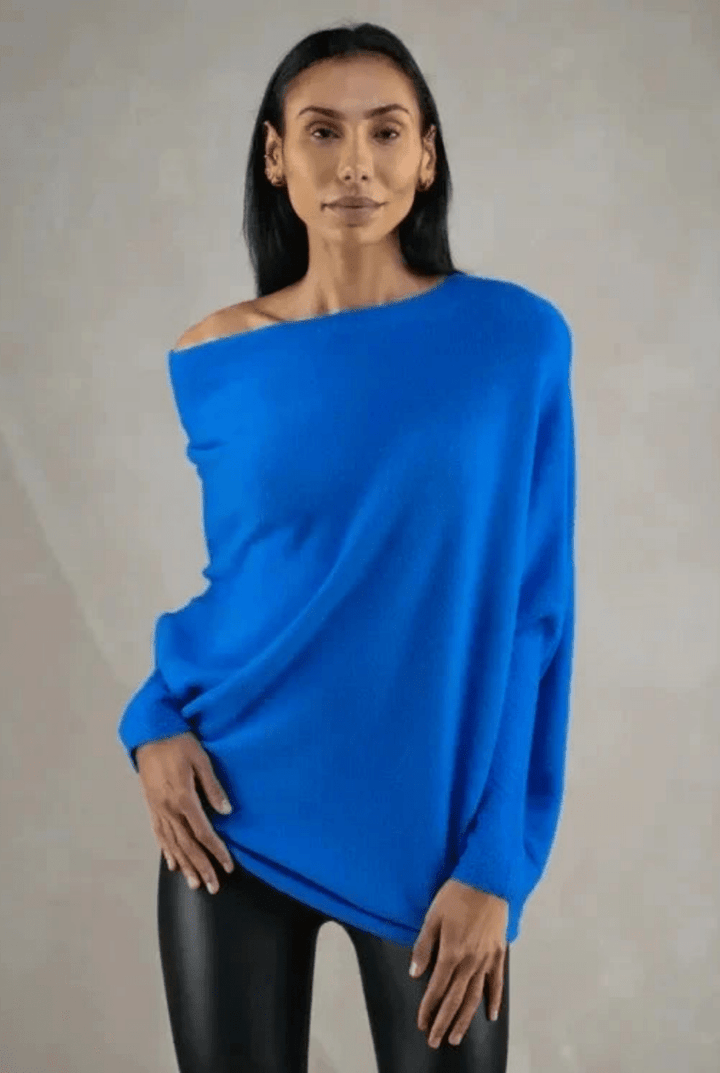 Levoire | Pull Femme Drapé Asymétrique Confort Tendance Bleu Taille unique