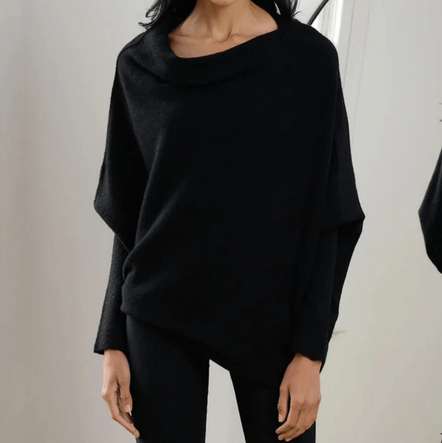 Levoire | Pull Femme Drapé Asymétrique Confort Tendance Noir Taille unique