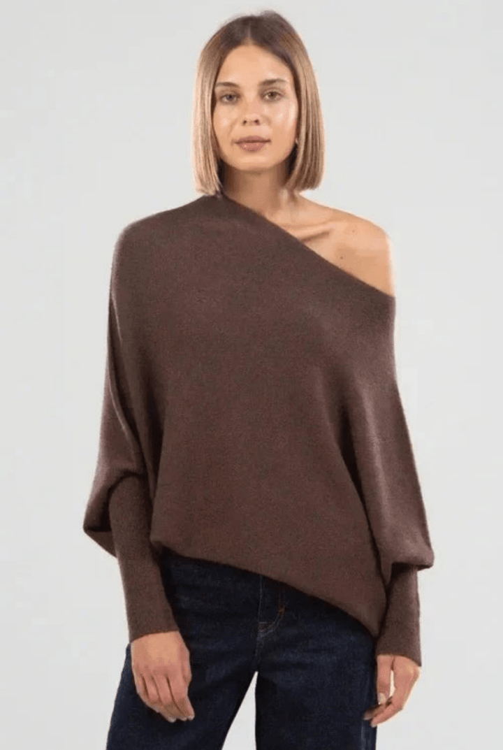 Levoire | Pull Femme Drapé Asymétrique Confort Tendance Braun Taille unique