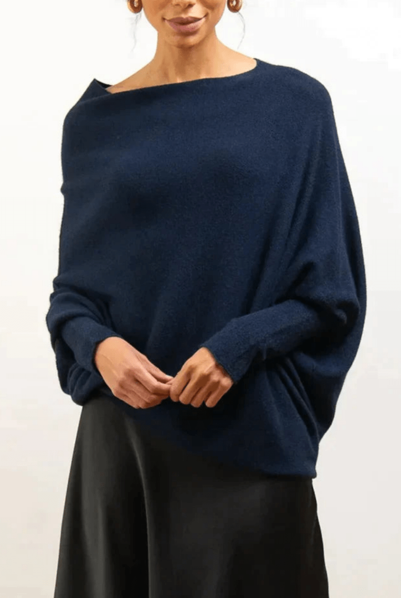 Levoire | Pull Femme Drapé Asymétrique Confort Tendance Marine Taille unique