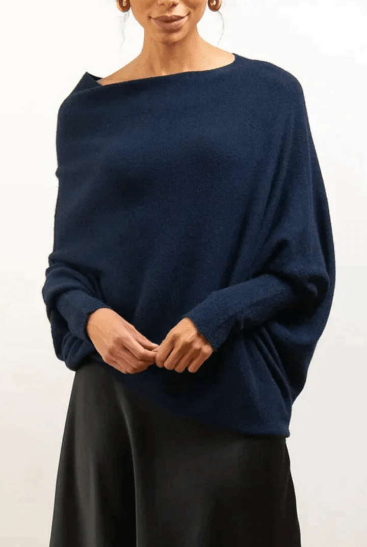 Levoire | Pull Femme Drapé Asymétrique Confort Tendance Marine Taille unique