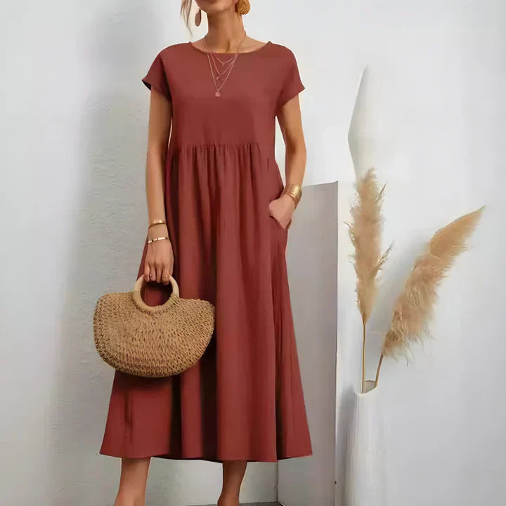 Levoire | Robe D'Été Vintage À Manches Courtes Rouge corail