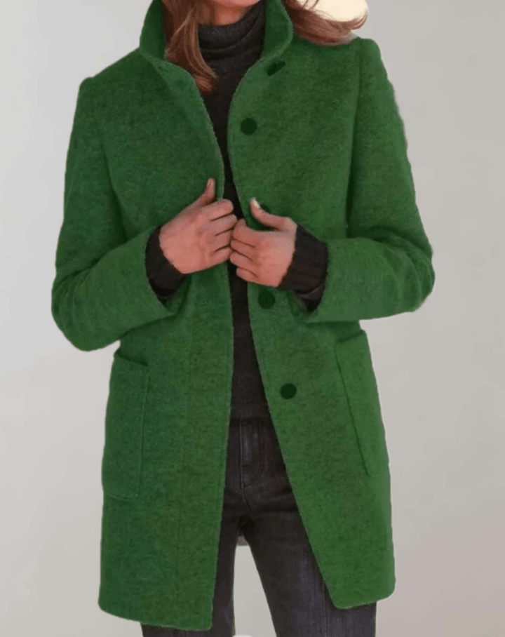 Levoire | Élégante veste mi-longue en laine pour femmes avec col montant design décontracté Vert