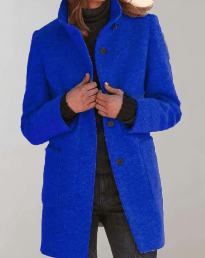 Levoire | Élégante veste mi-longue en laine pour femmes avec col montant design décontracté Kobaltblau