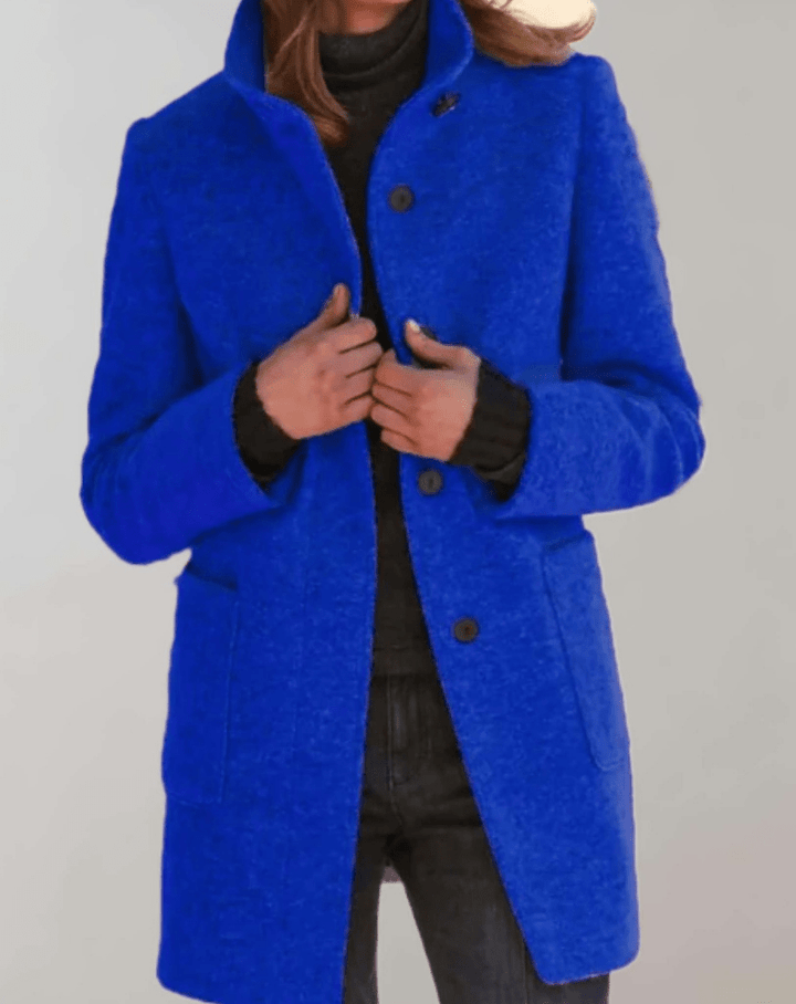 Levoire | Élégante veste mi-longue en laine pour femmes avec col montant design décontracté Kobaltblau
