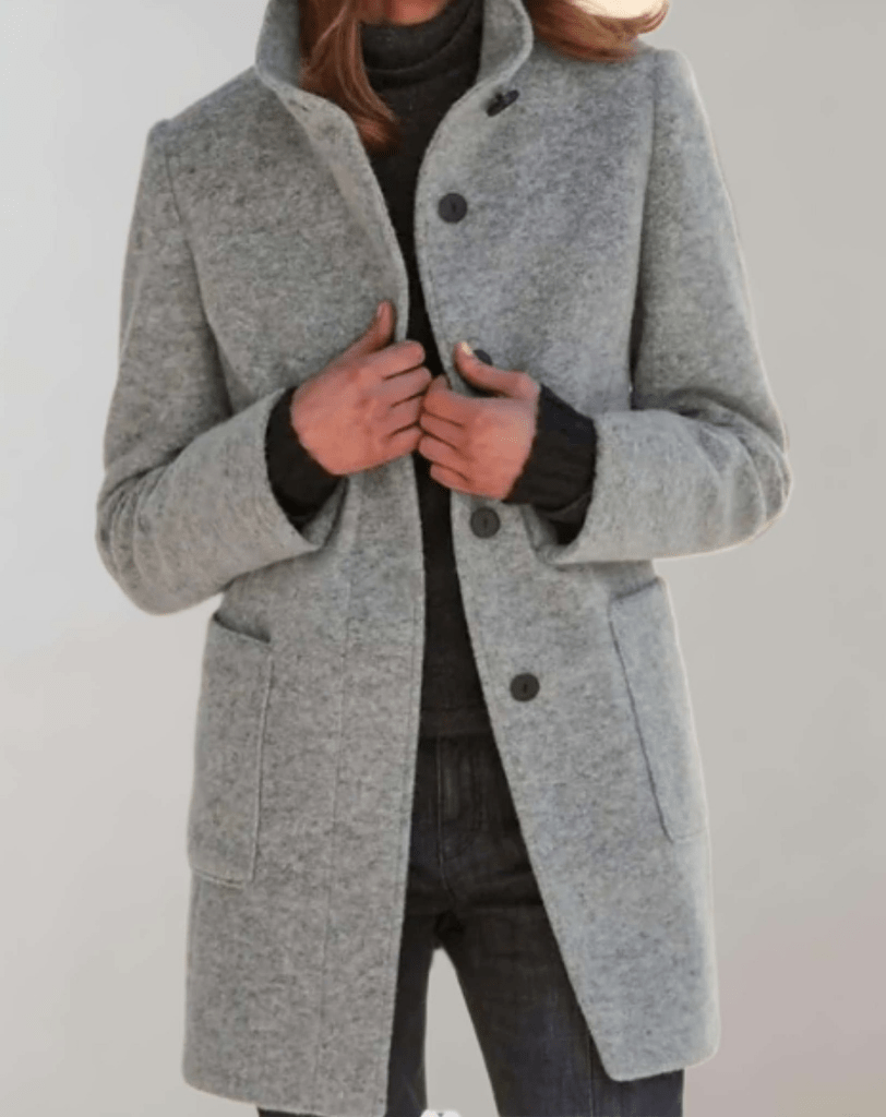Levoire | Élégante veste mi-longue en laine pour femmes avec col montant design décontracté Gris