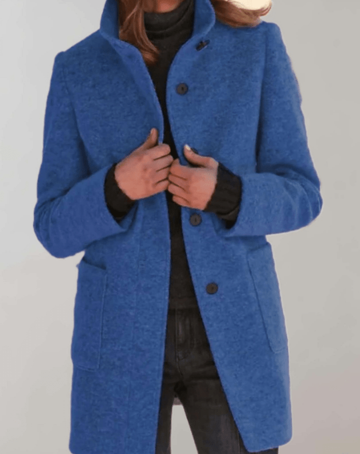 Levoire | Élégante veste mi-longue en laine pour femmes avec col montant design décontracté Bleu foncé