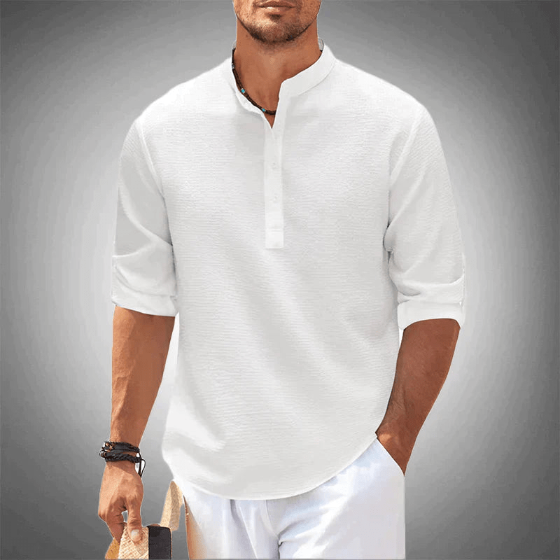 Levoire | Chemise élégante pour homme à manches longues design à demi-boutons Blanc