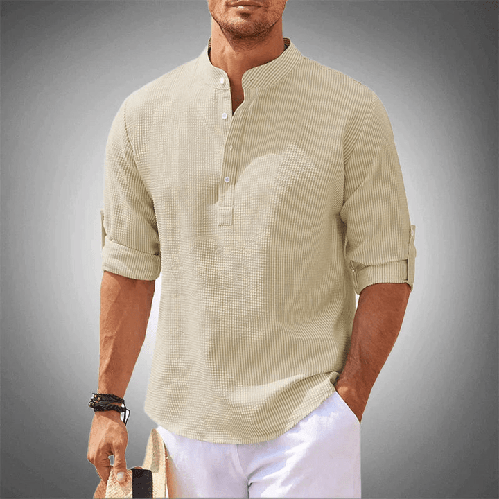 Levoire | Chemise élégante pour homme à manches longues design à demi-boutons Beige