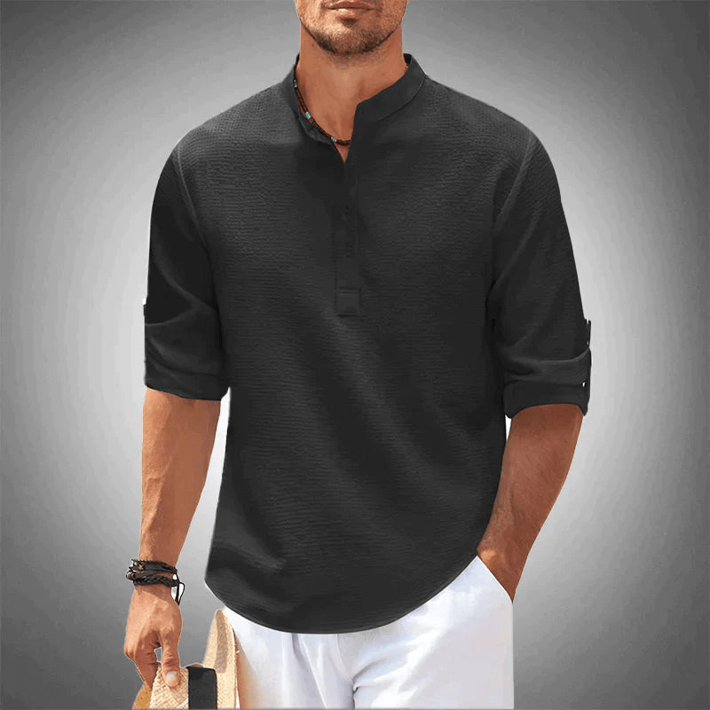 Levoire | Chemise élégante pour homme à manches longues design à demi-boutons Noir