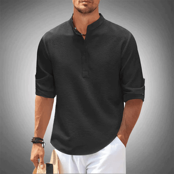 Levoire | Chemise élégante pour homme à manches longues design à demi-boutons Noir