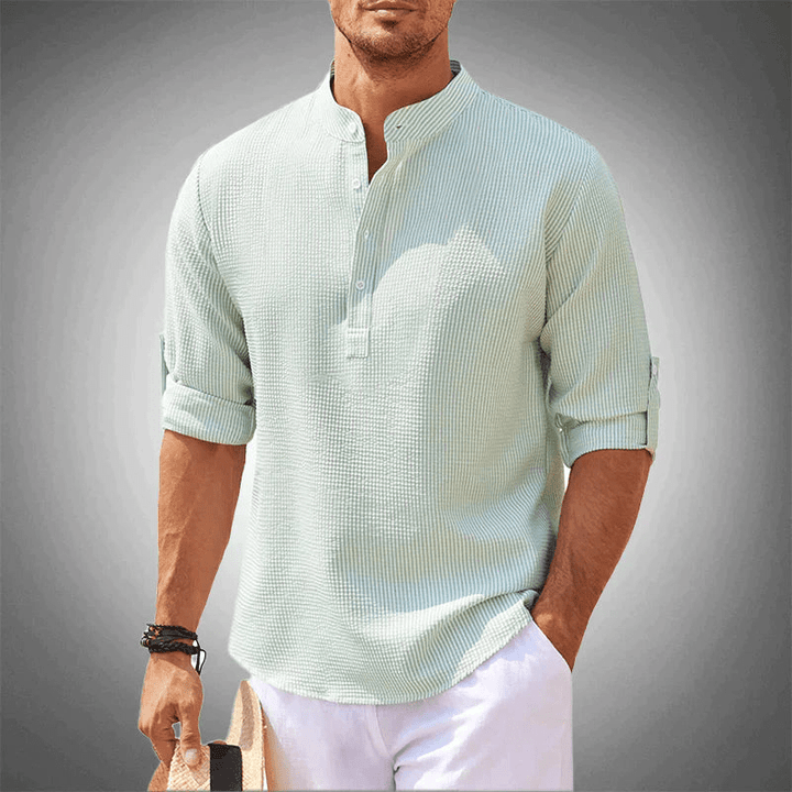 Levoire | Chemise élégante pour homme à manches longues design à demi-boutons Vert clair