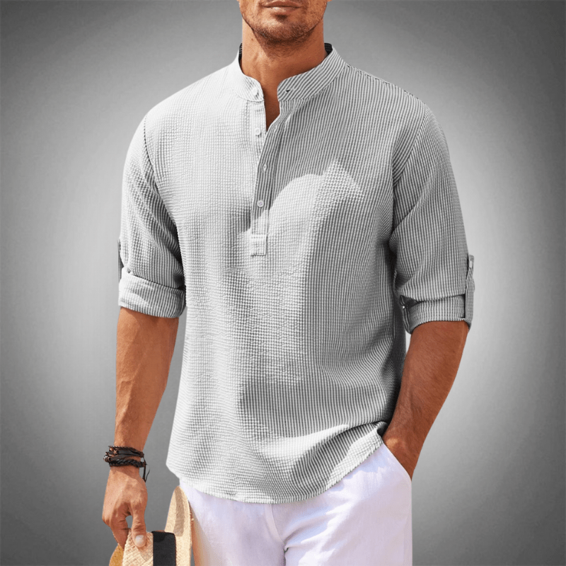 Levoire | Chemise élégante pour homme à manches longues design à demi-boutons Gris clair
