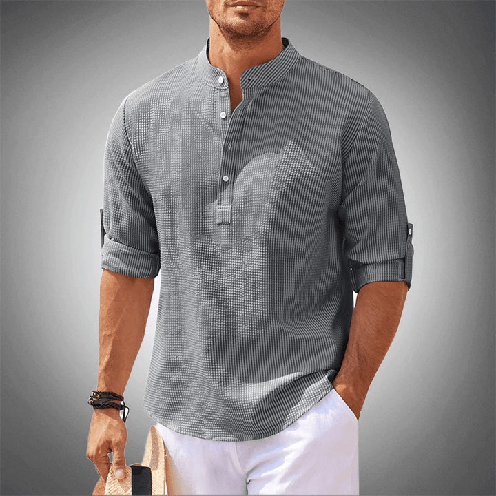 Levoire | Chemise élégante pour homme à manches longues design à demi-boutons Gris