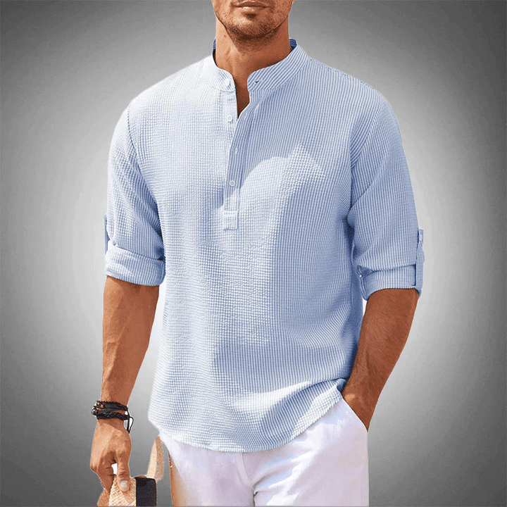Levoire | Chemise élégante pour homme à manches longues design à demi-boutons Bleu