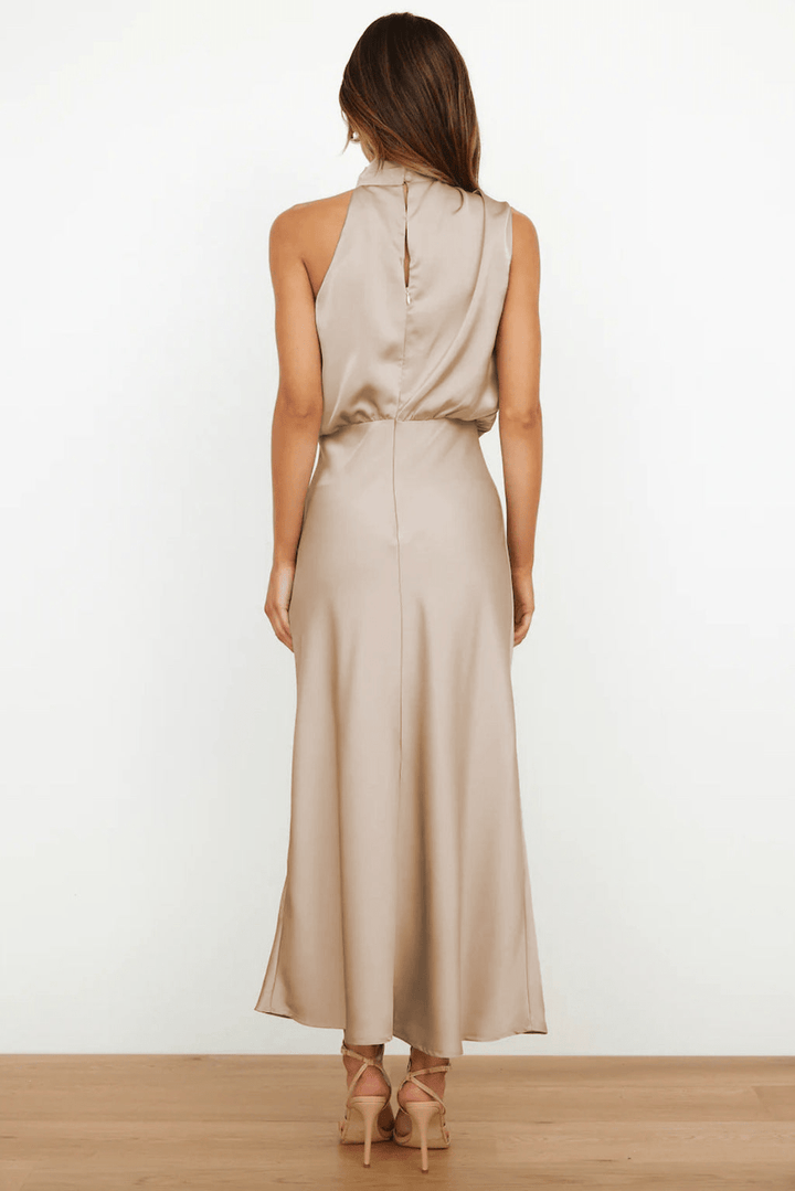 Levoire | Robe en Satin Longue avec Col pour Femmes