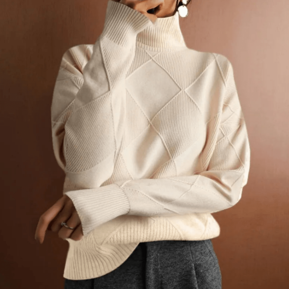 Levoire | Pull Col Roulé Grande Taille Femme Décontracté Beige