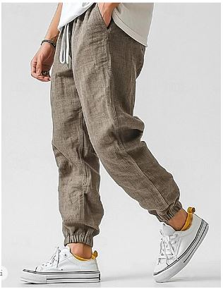 Levoire | Pantalon Cargo Pour Hommes En Lin Pantalon D'Été Léger Taille Haute Khaki