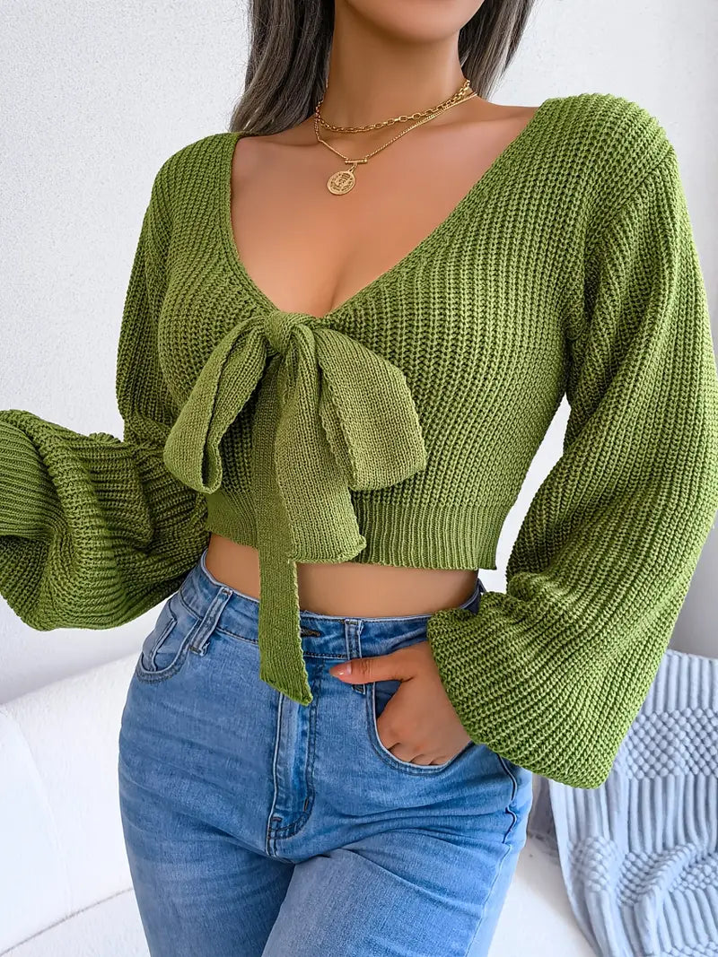 Levoire | Pull Avec Nœud Et Décolleté En V Pour Femmes Vert