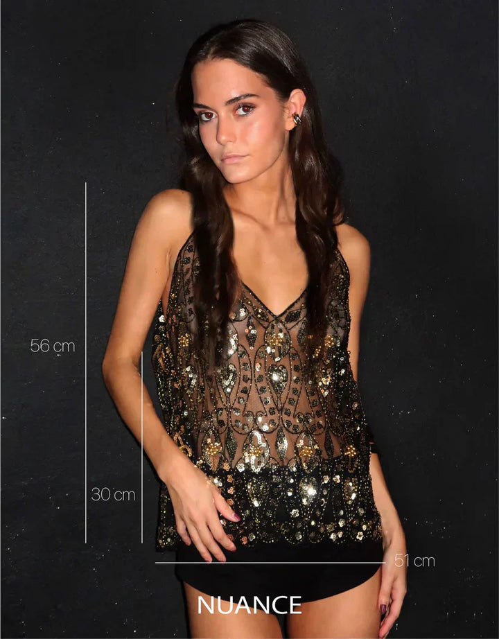 Levoire | Top En Paillettes Transparent Et Orné Pour Femmes