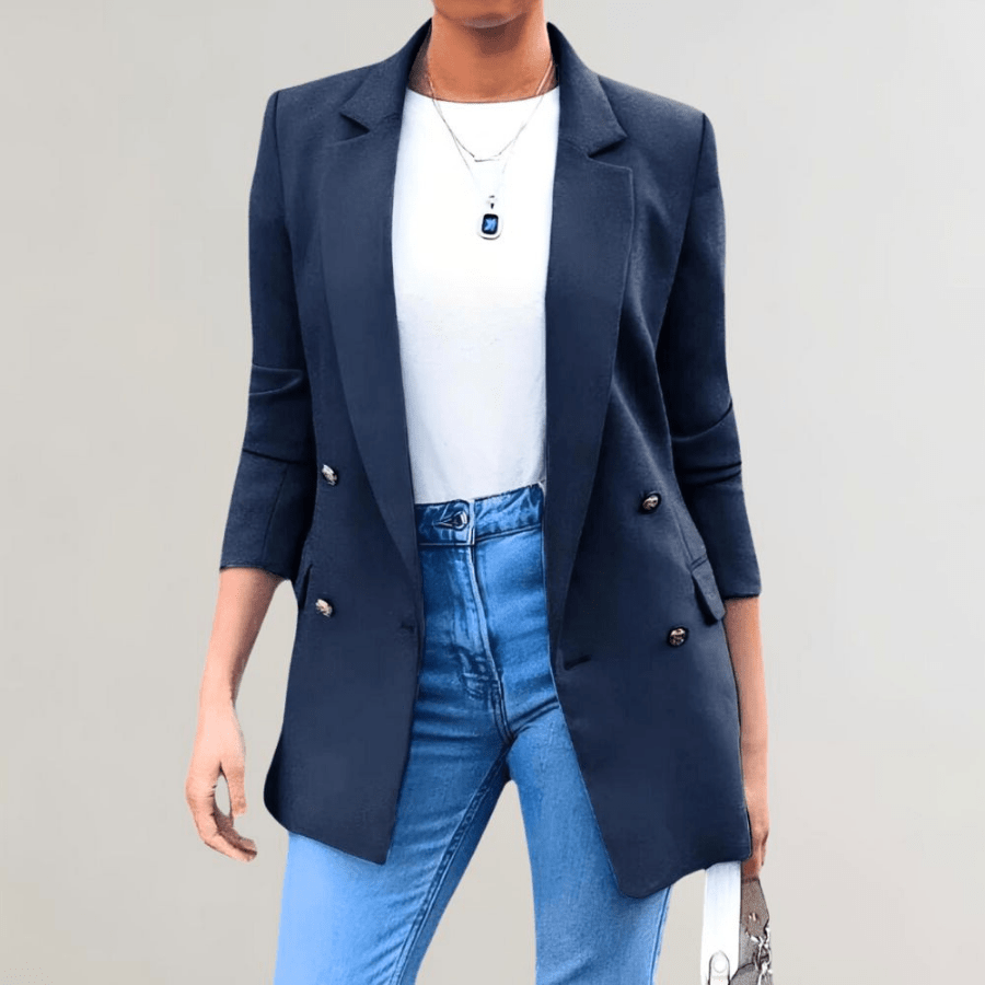 Levoire | Veste Femme Carreaux Longue Élégante Confort Bleu marine