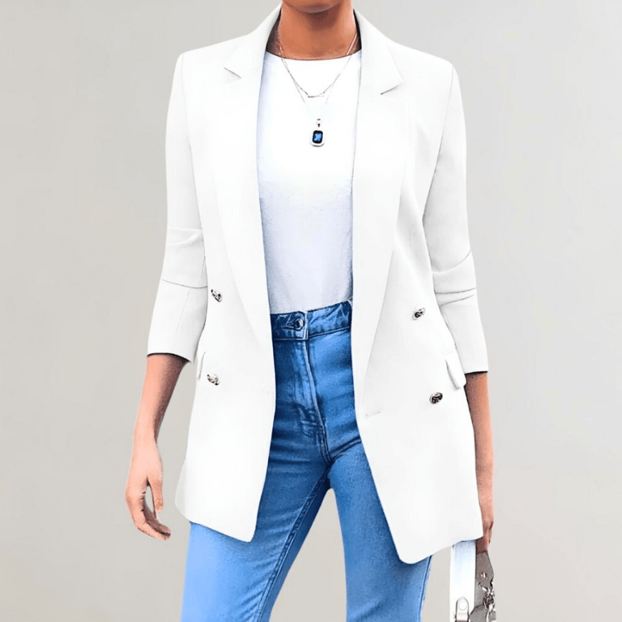 Levoire | Veste Femme Carreaux Longue Élégante Confort Blanc
