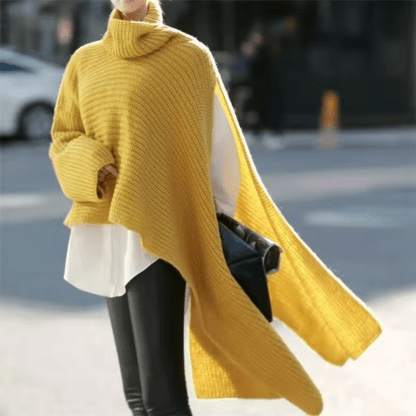 Levoire | Poncho asymétrique tressé avec col montant Jaune