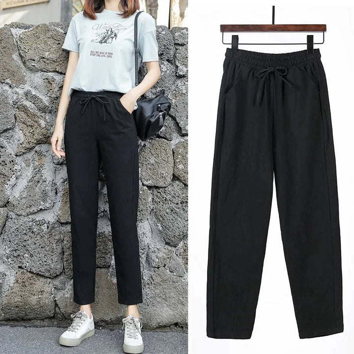 Levoire | Coton Lin Pantalons Pour Femmes Noir